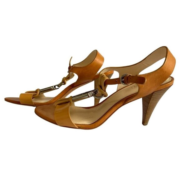 COACH GENESIS CAMEL BROWN LEATHER T-STRAPS SANDALS - 7B - Picture 2 of 10